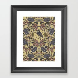 Mauve, Tan & Gray Crow & Dragonfly Floral Framed Art Print