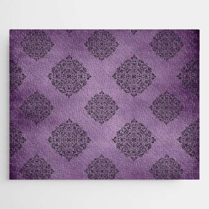 Purple Gothic Damask Pattern 01 Jigsaw Puzzle