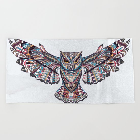 Colorful Ethnic Owl Beach Towel