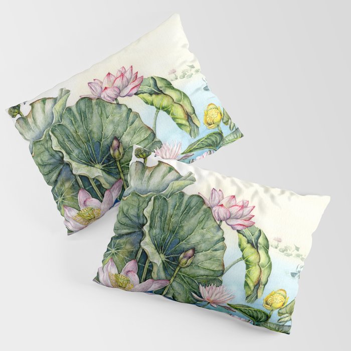 Japanese Water Lilies and Lotus Flowers Pillow Sham
