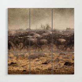 Wildebeest Herd Wood Wall Art