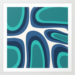 Mid Century Modern Geometric 6 Rainbow in Teal and Navy Blue Art Print