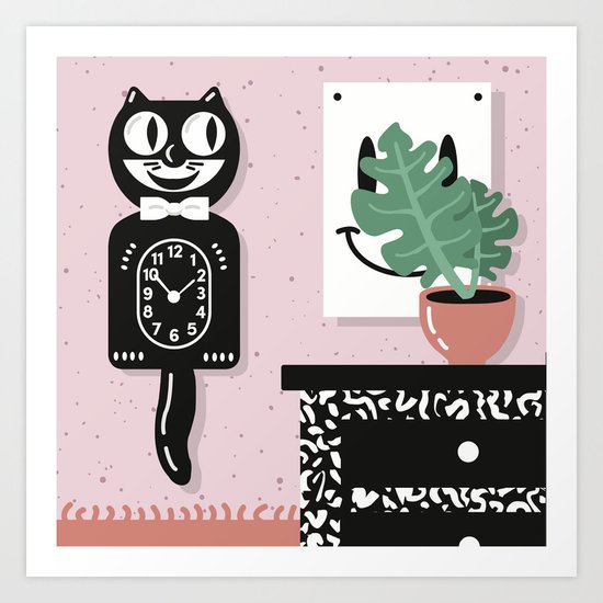 Cat Clock Art Print
