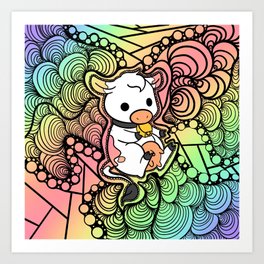 Rainbow Multi-Colored Trippy Cow Design Art Print