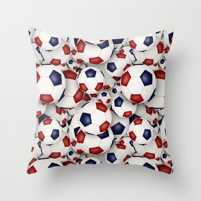 Red white and blue soccer balls Throw Pillow