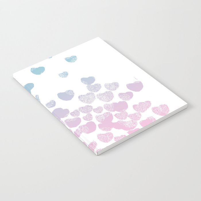 Hearts falling ombre blue and pastel pink cotton candy wonderland Notebook