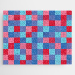 Valentine's Day Layers of Pink, Purple, & Blue Plaid Design Jigsaw Puzzle