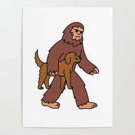 Bigfoot Sasquatch Grabbing Goldendoodle Poster