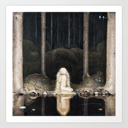 John Bauer Princess Tuvstarr Gazing Down Into The Dark Waters Of The Forest Tarn Art Print