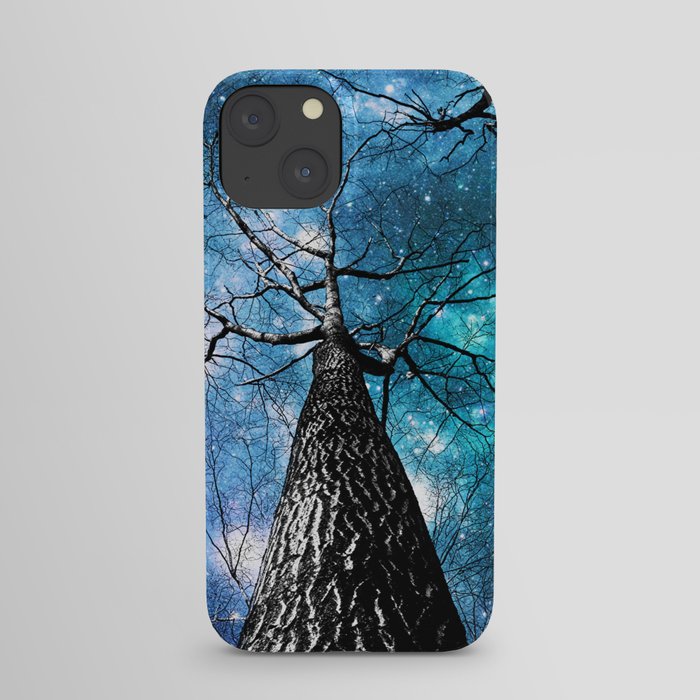 Wintry Trees Galaxy Skies Teal Blue Violet iPhone Case