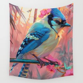 Sitting Blue Jay Wall Tapestry