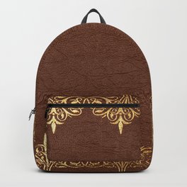 Brown leather texture gold frame Backpack