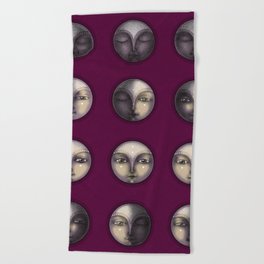 moon phases on dark purple Beach Towel