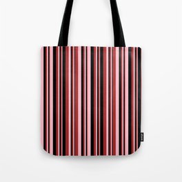 [ Thumbnail: Pink, Brown & Black Colored Striped Pattern Tote Bag ]