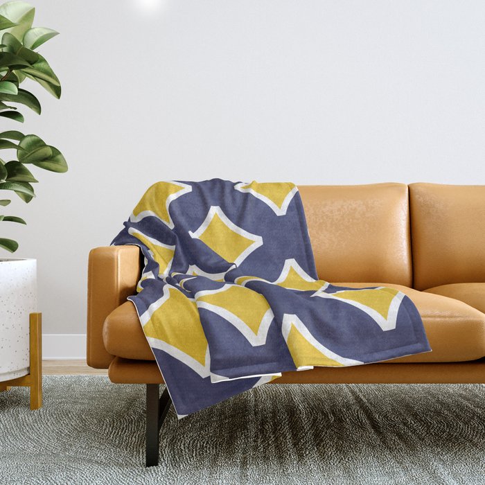 Navy blue mustard yellow white modern ornamental pattern
