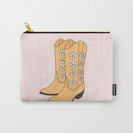 Western Vintage Floral Cowgirl Boots on Daisies in Blush and Mustard Yellow Carry-All Pouch