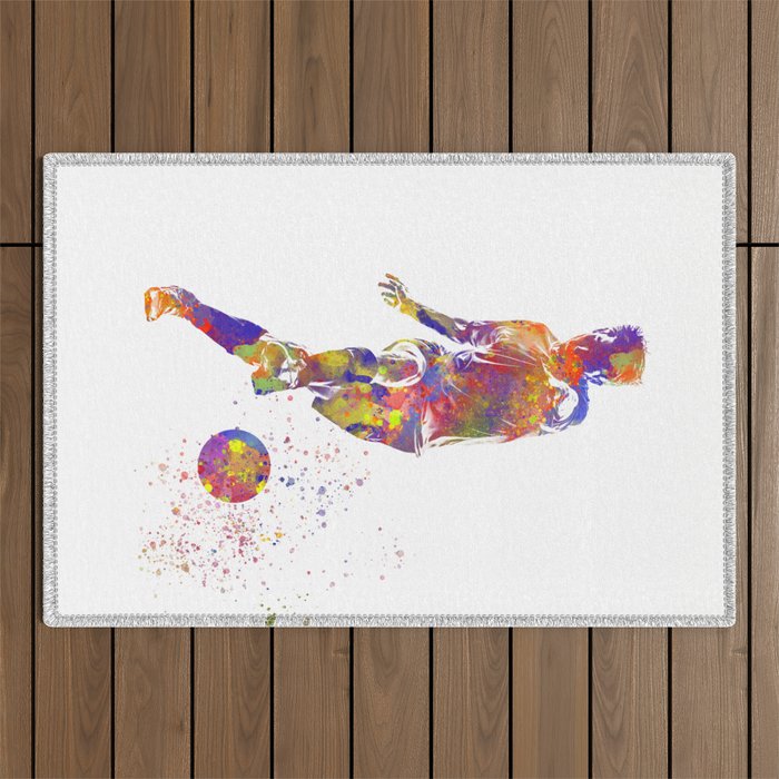Male soccer player in watercolor Outdoor Rug