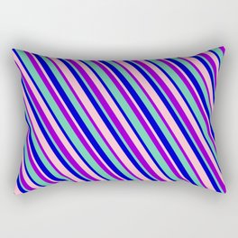 [ Thumbnail: Dark Violet, Aquamarine, Blue & Pink Colored Lines Pattern Rectangular Pillow ]