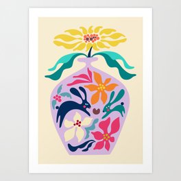 Modern Sunflowers and Rabbits Art Print