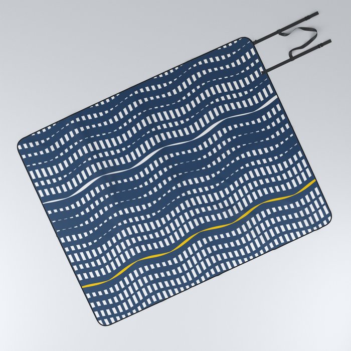 Wavy Stripes Blue and White Picnic Blanket