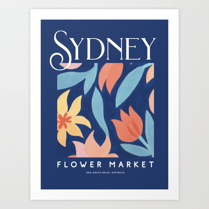 Flower Market Sydney Poster Australia 1960s Retro Art Plants Vintage Art Print