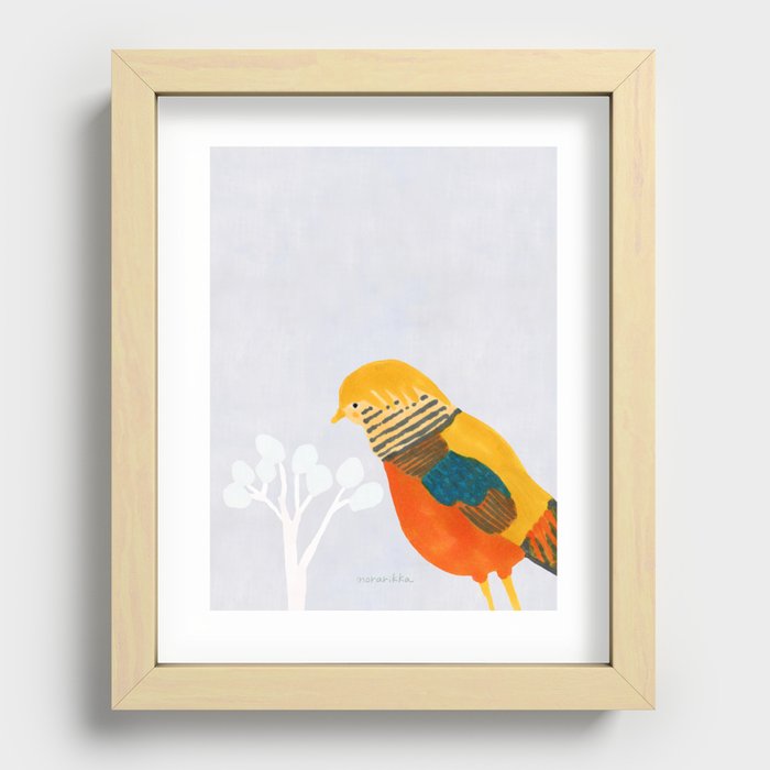 Bird and Tree - on Grey Recessed Framed Print