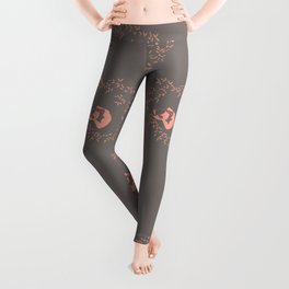Swirl with the Leaves | Rock grey and Peach Color Palette Leggings