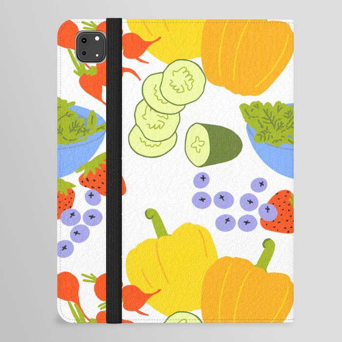 Retro Modern Summer Fruits and Vegetables White iPad Folio Case