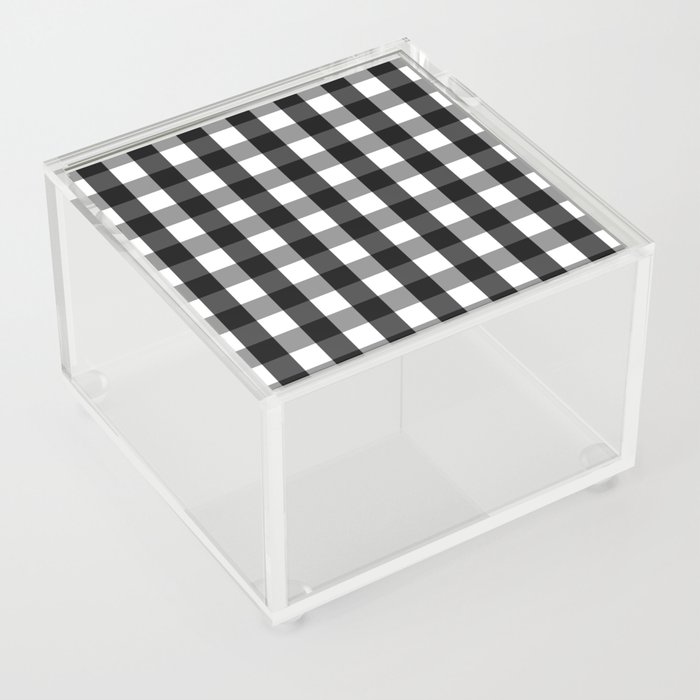 Gingham Plaid Pattern (black/white) Acrylic Box
