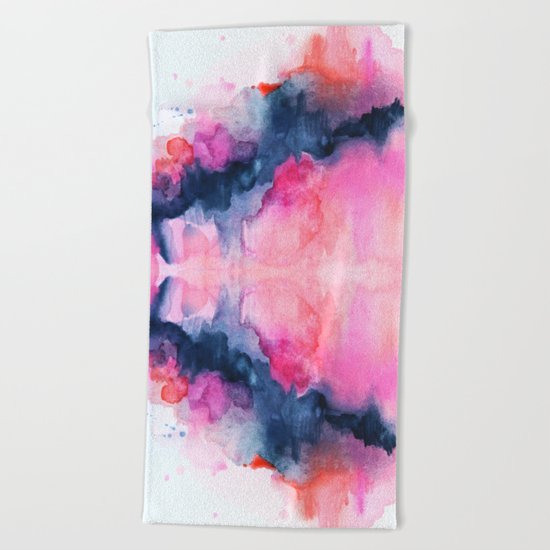Abstract watercolor Orange Pink Beach Towel