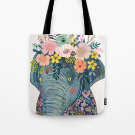 Elephant with flowers on head Tote Bag