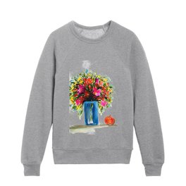 watercolor stillife with an apple Kids Crewneck