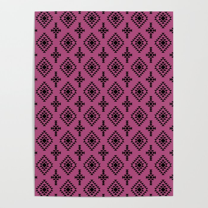Magenta and Black Native American Tribal Pattern Poster