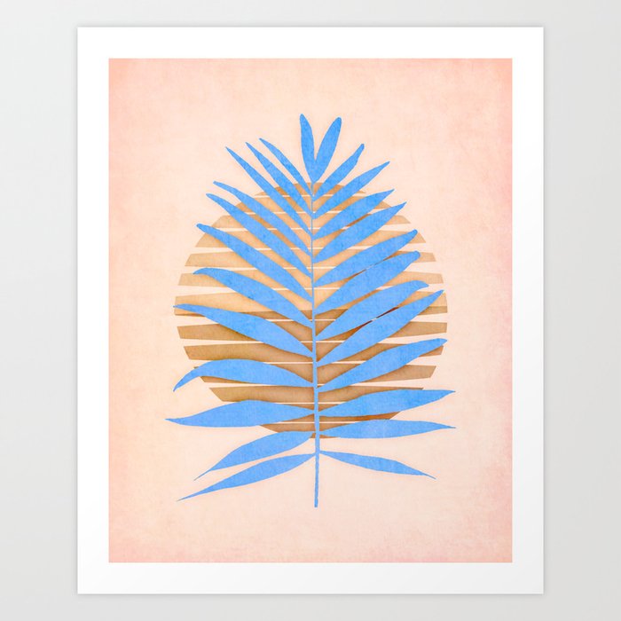 Boho Palm Frond Blue Art Print