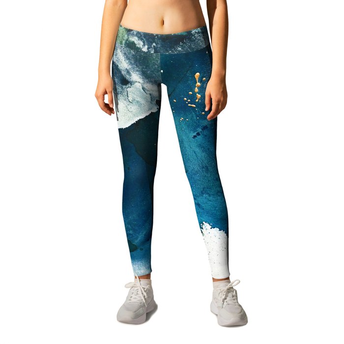 Untamed: a pretty, minimal, abstract painting in blue, white and gold by Alyssa Hamilton Art  Leggings
