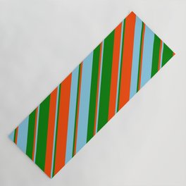 [ Thumbnail: Red, Sky Blue, and Green Colored Stripes/Lines Pattern Yoga Mat ]