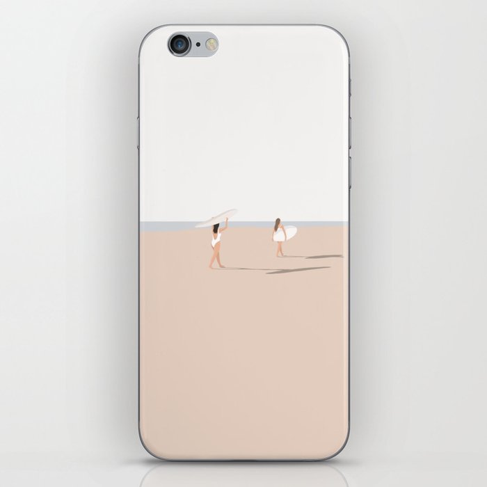 Hold my surfboard | Digital drawing of women holding their surfboard, neutral colors and minimal design iPhone Skin