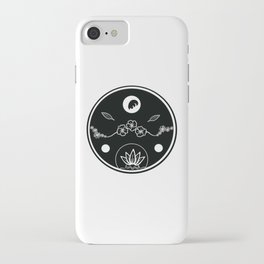 Floral Print Circle - Black on White iPhone Case