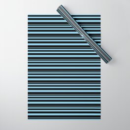 [ Thumbnail: Sky Blue & Black Colored Striped Pattern Wrapping Paper ]