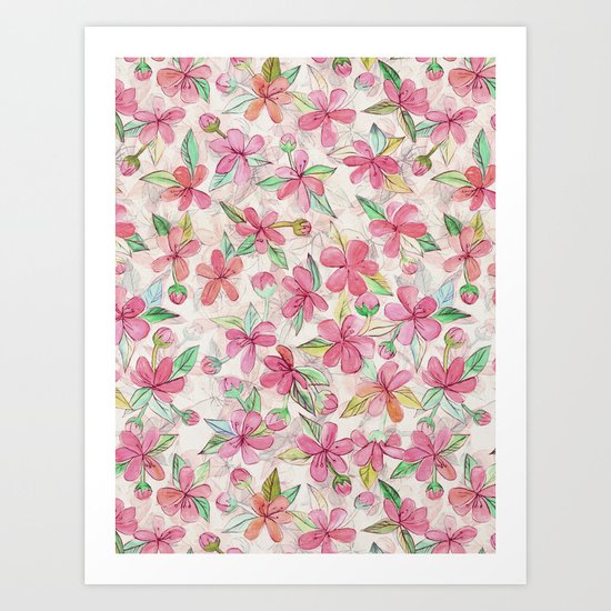 Pink Painted Blossom Pattern Art Print