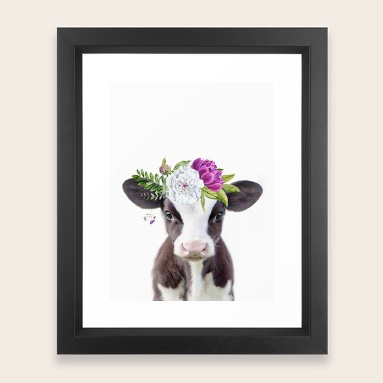 Download Baby Cow with Flower Crown Framed Art Print by ...