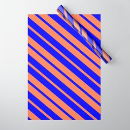 [ Thumbnail: Coral and Blue Colored Lined Pattern Wrapping Paper ]