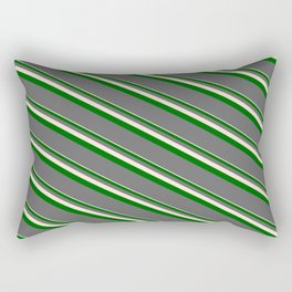 [ Thumbnail: Beige, Dark Green & Dim Grey Colored Lines/Stripes Pattern Rectangular Pillow ]