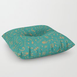 Gold Musical Notation Pattern on Turquoise Green Floor Pillow