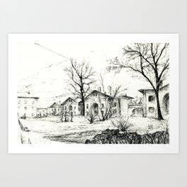  Ink sketch drawing of the autumnal courtyards cityscape Art Print