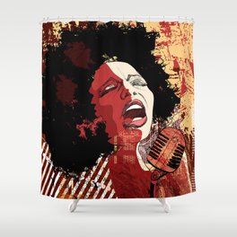 Music Jazz - afro american jazz singer on grunge background - illustration Shower Curtain