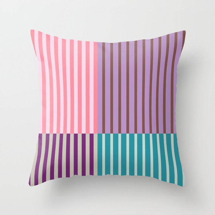 Retro colour block stripes 3 - Coral, Pink, Mauve and Rust Throw Pillow
