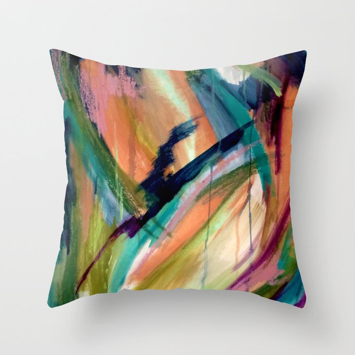 Brave: A colorful and energetic mixed media piece Throw Pillow