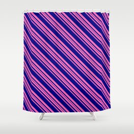 [ Thumbnail: Hot Pink and Blue Colored Striped Pattern Shower Curtain ]