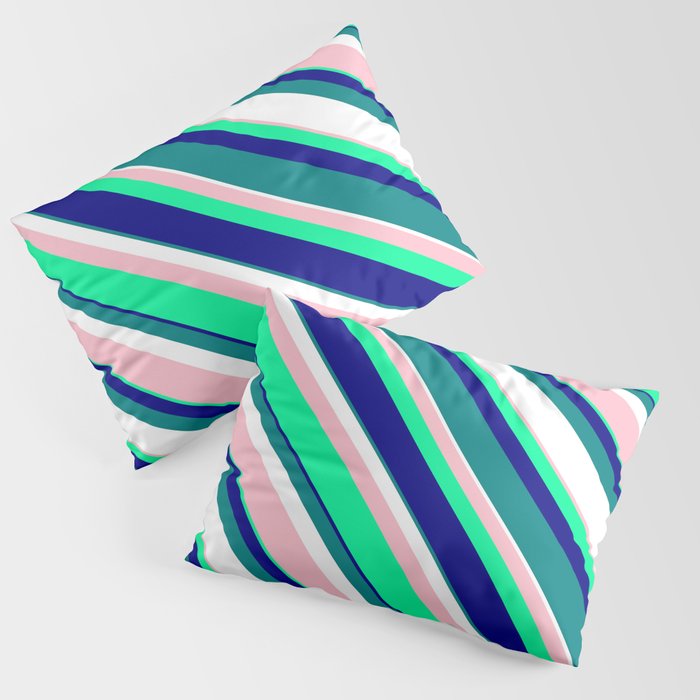 Vibrant Pink, Green, Blue, Teal, and White Colored Striped/Lined Pattern Pillow Sham